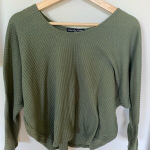 Kim & Cami Women's Green Waffle Knit Top